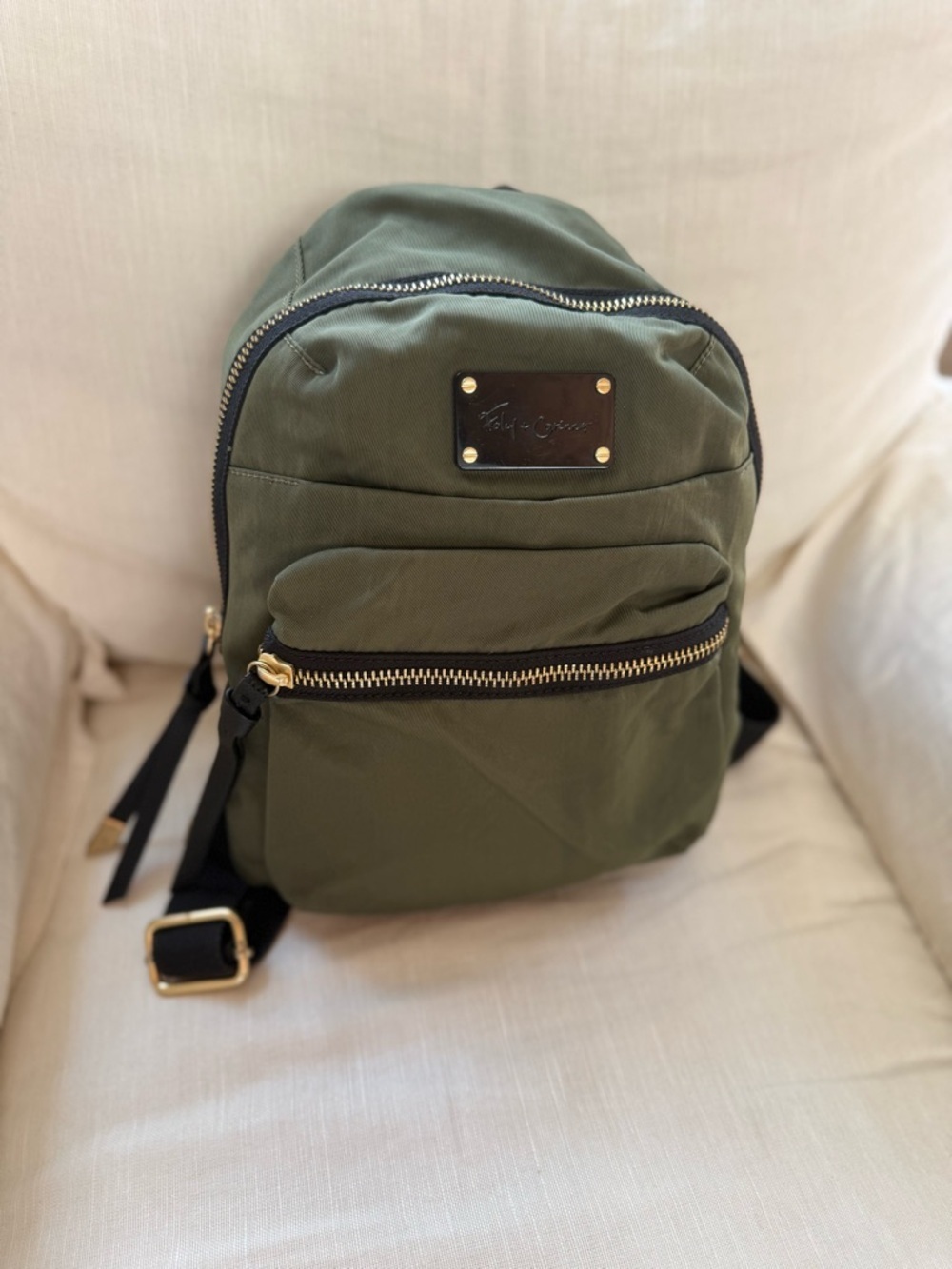 Foley + Corinna Fusion Nylon Mini Backpack in green with gold hardware